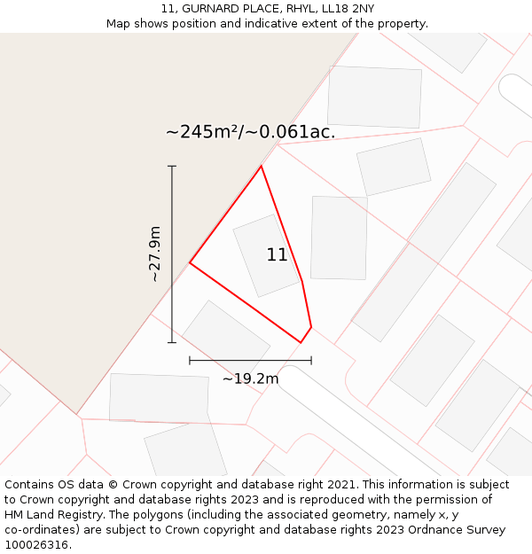 11, GURNARD PLACE, RHYL, LL18 2NY: Plot and title map