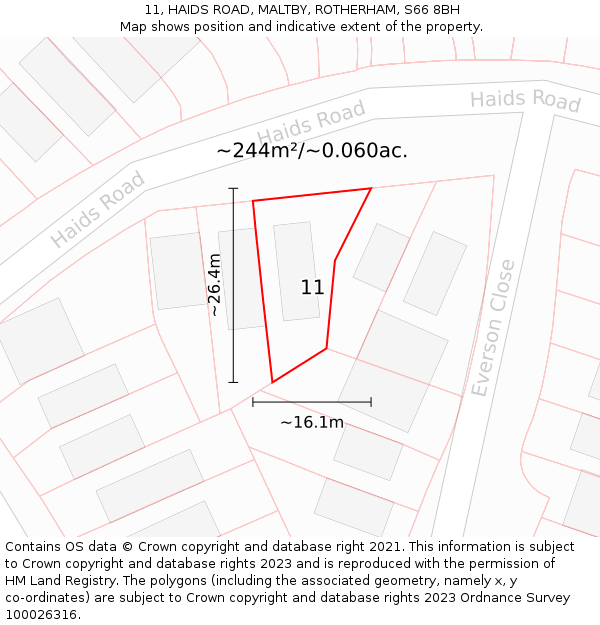 11, HAIDS ROAD, MALTBY, ROTHERHAM, S66 8BH: Plot and title map