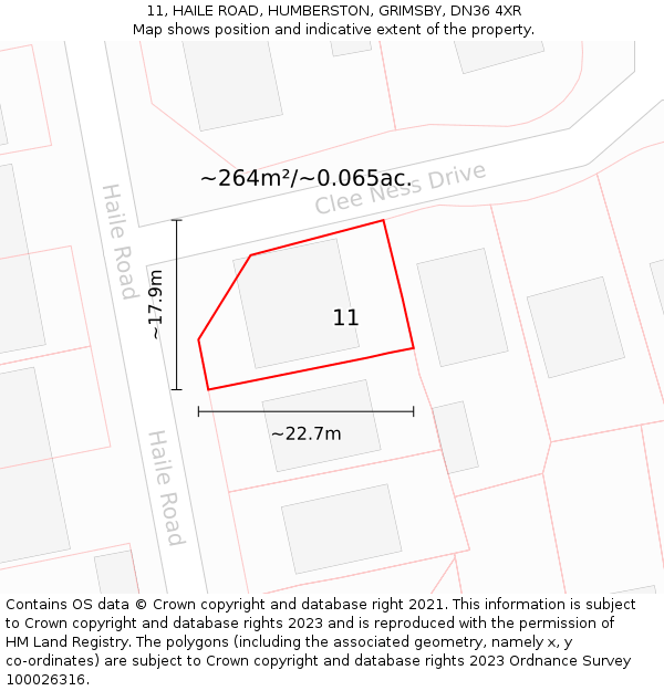 11, HAILE ROAD, HUMBERSTON, GRIMSBY, DN36 4XR: Plot and title map