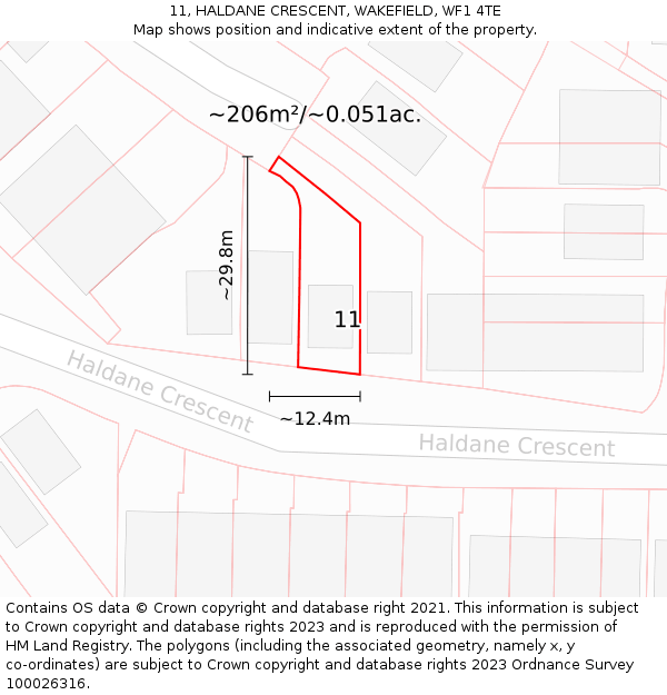 11, HALDANE CRESCENT, WAKEFIELD, WF1 4TE: Plot and title map