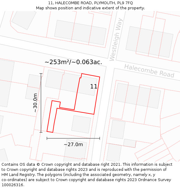 11, HALECOMBE ROAD, PLYMOUTH, PL9 7FQ: Plot and title map