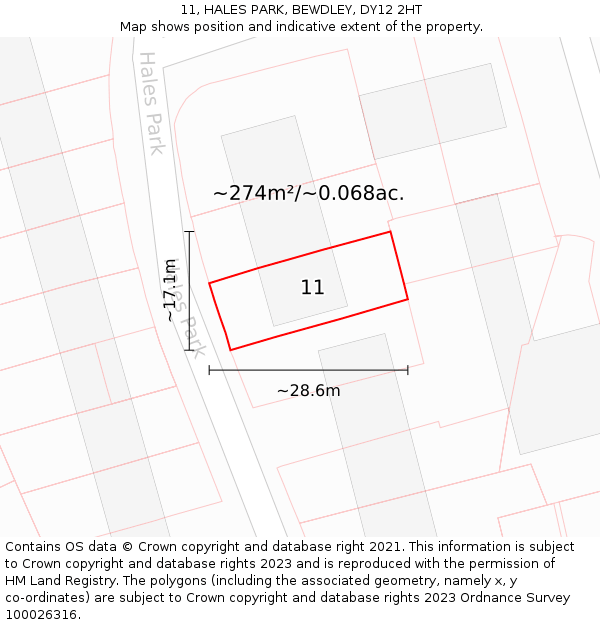 11, HALES PARK, BEWDLEY, DY12 2HT: Plot and title map