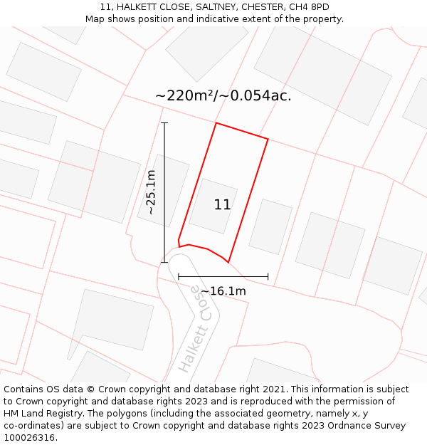 11, HALKETT CLOSE, SALTNEY, CHESTER, CH4 8PD: Plot and title map