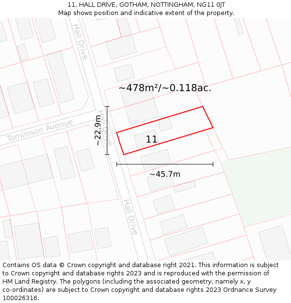 11, HALL DRIVE, GOTHAM, NOTTINGHAM, NG11 0JT: Plot and title map