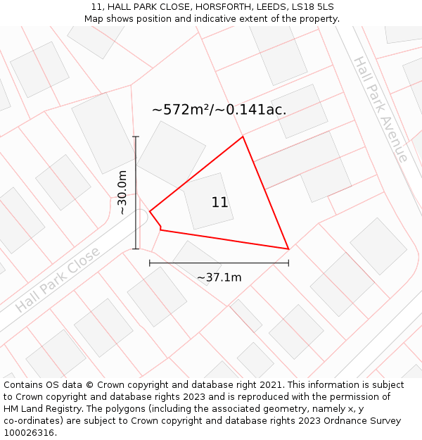 11, HALL PARK CLOSE, HORSFORTH, LEEDS, LS18 5LS: Plot and title map