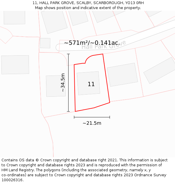 11, HALL PARK GROVE, SCALBY, SCARBOROUGH, YO13 0RH: Plot and title map