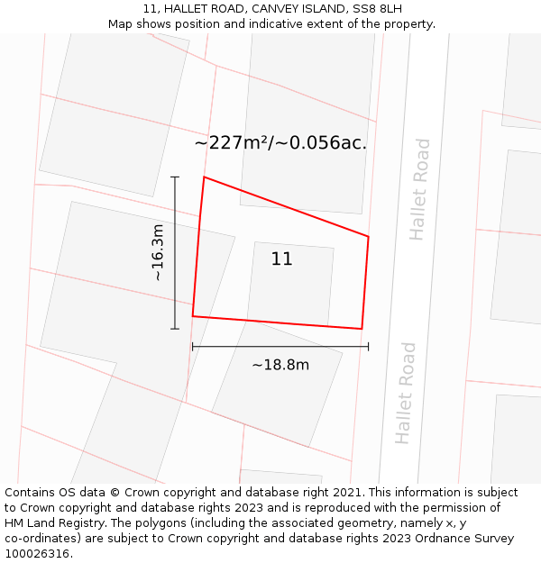 11, HALLET ROAD, CANVEY ISLAND, SS8 8LH: Plot and title map