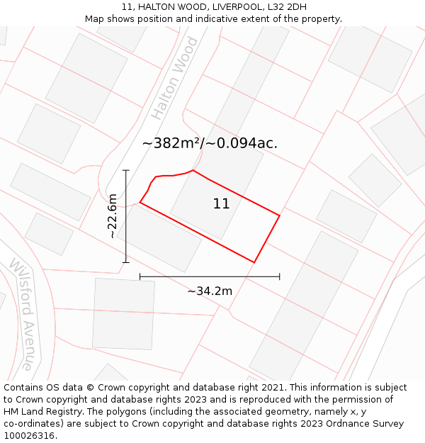 11, HALTON WOOD, LIVERPOOL, L32 2DH: Plot and title map