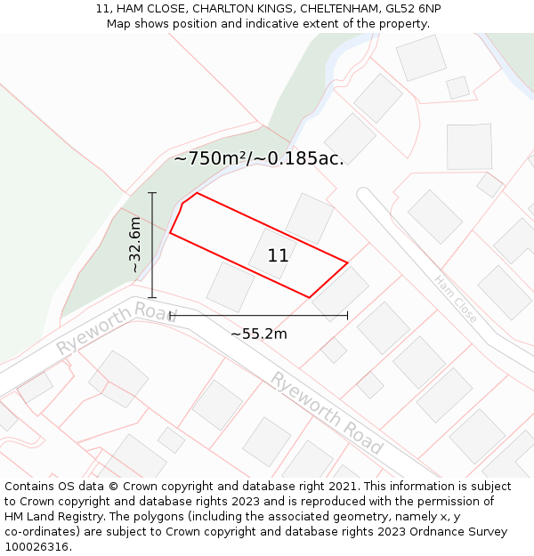 11, HAM CLOSE, CHARLTON KINGS, CHELTENHAM, GL52 6NP: Plot and title map