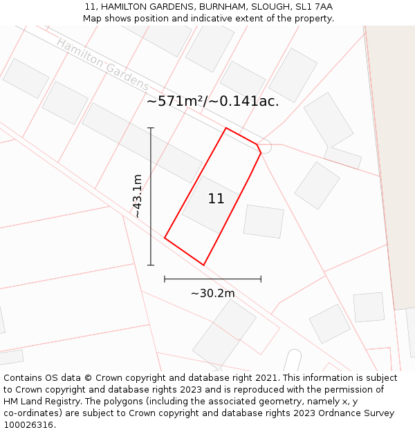 11, HAMILTON GARDENS, BURNHAM, SLOUGH, SL1 7AA: Plot and title map