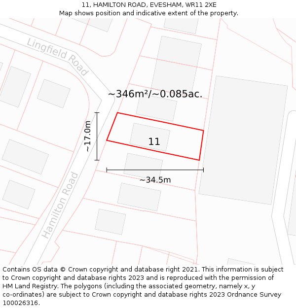 11, HAMILTON ROAD, EVESHAM, WR11 2XE: Plot and title map