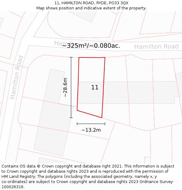 11, HAMILTON ROAD, RYDE, PO33 3QX: Plot and title map