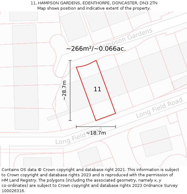 11, HAMPSON GARDENS, EDENTHORPE, DONCASTER, DN3 2TN: Plot and title map