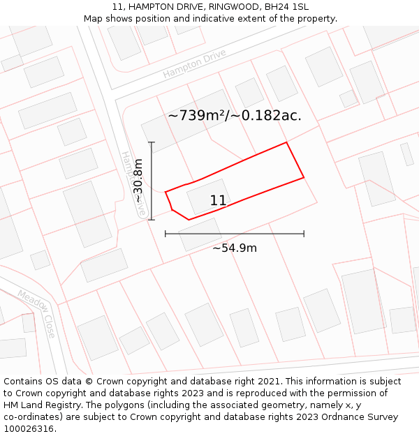 11, HAMPTON DRIVE, RINGWOOD, BH24 1SL: Plot and title map