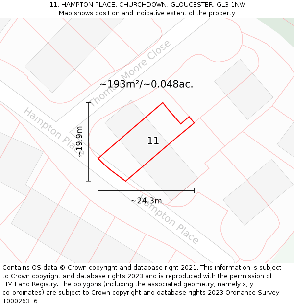 11, HAMPTON PLACE, CHURCHDOWN, GLOUCESTER, GL3 1NW: Plot and title map