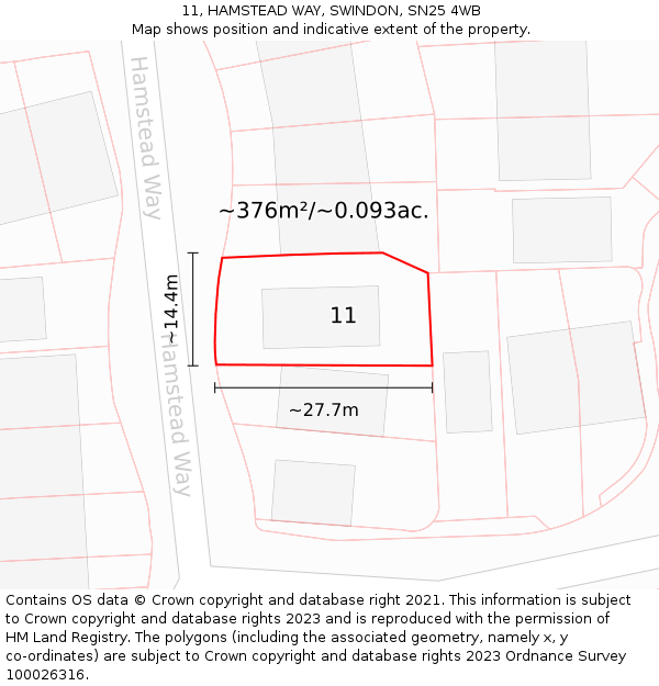 11, HAMSTEAD WAY, SWINDON, SN25 4WB: Plot and title map