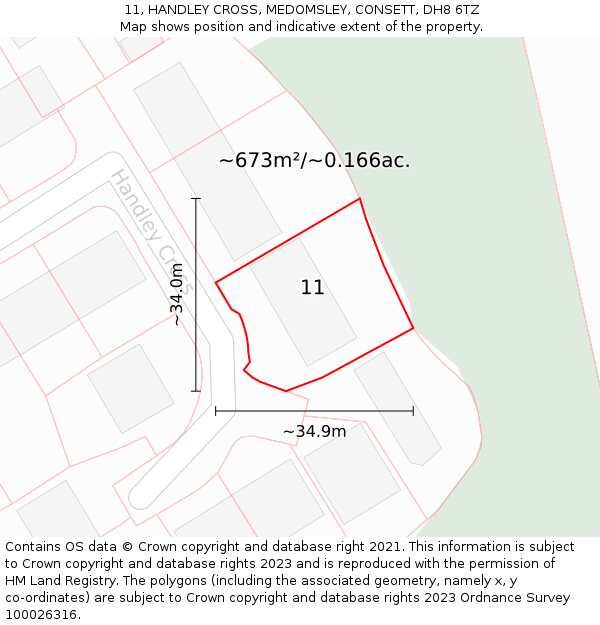 11, HANDLEY CROSS, MEDOMSLEY, CONSETT, DH8 6TZ: Plot and title map