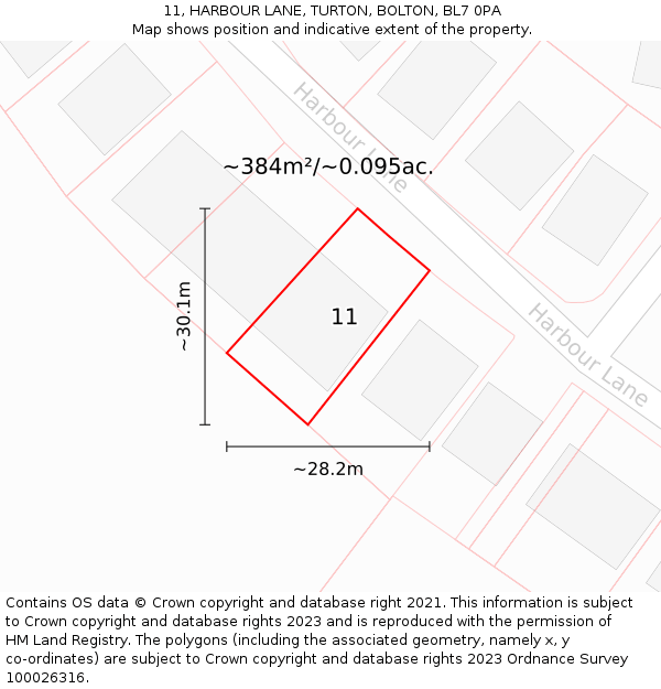 11, HARBOUR LANE, TURTON, BOLTON, BL7 0PA: Plot and title map