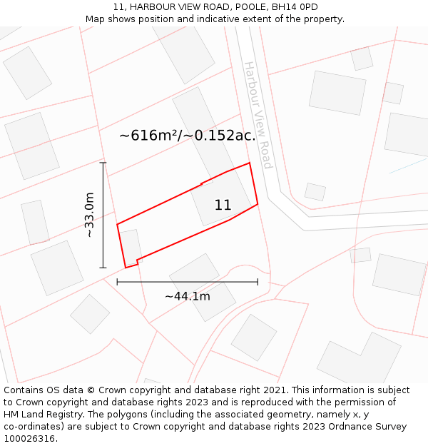 11, HARBOUR VIEW ROAD, POOLE, BH14 0PD: Plot and title map