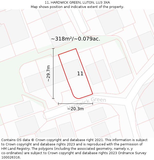 11, HARDWICK GREEN, LUTON, LU3 3XA: Plot and title map