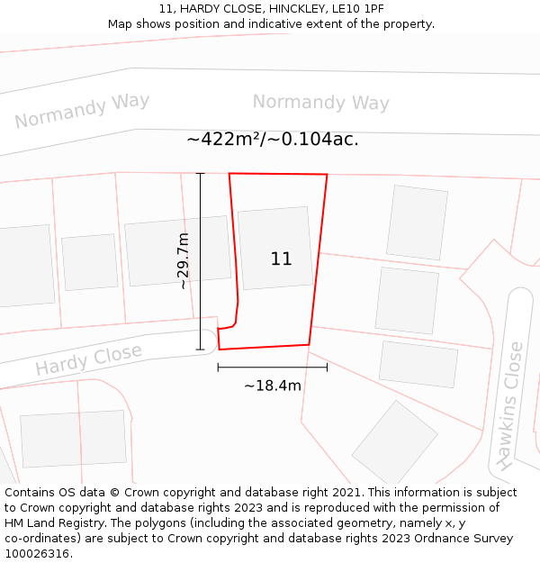 11, HARDY CLOSE, HINCKLEY, LE10 1PF: Plot and title map