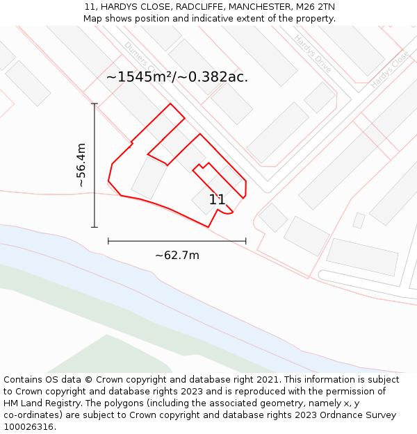 11, HARDYS CLOSE, RADCLIFFE, MANCHESTER, M26 2TN: Plot and title map