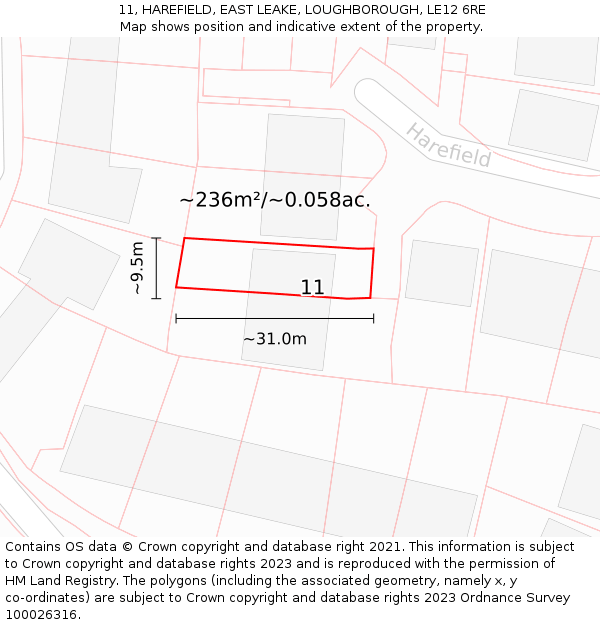 11, HAREFIELD, EAST LEAKE, LOUGHBOROUGH, LE12 6RE: Plot and title map