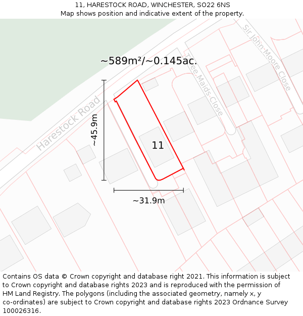 11, HARESTOCK ROAD, WINCHESTER, SO22 6NS: Plot and title map