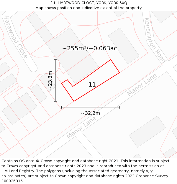 11, HAREWOOD CLOSE, YORK, YO30 5XQ: Plot and title map