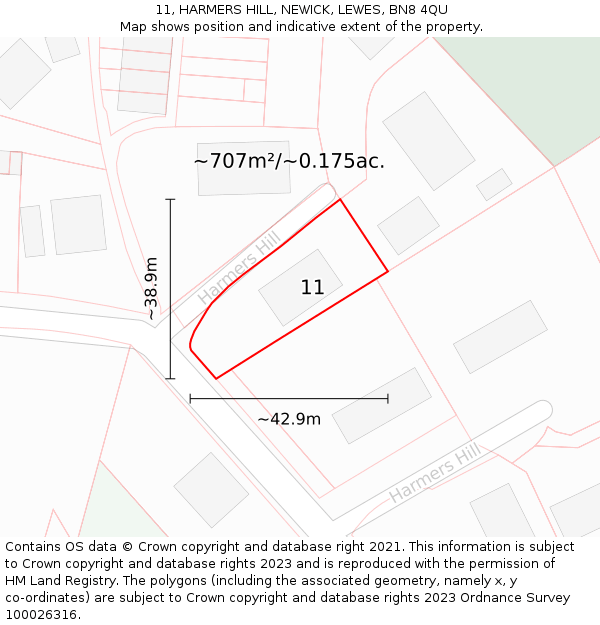 11, HARMERS HILL, NEWICK, LEWES, BN8 4QU: Plot and title map