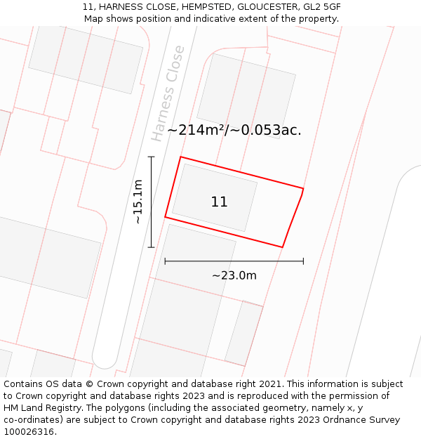 11, HARNESS CLOSE, HEMPSTED, GLOUCESTER, GL2 5GF: Plot and title map
