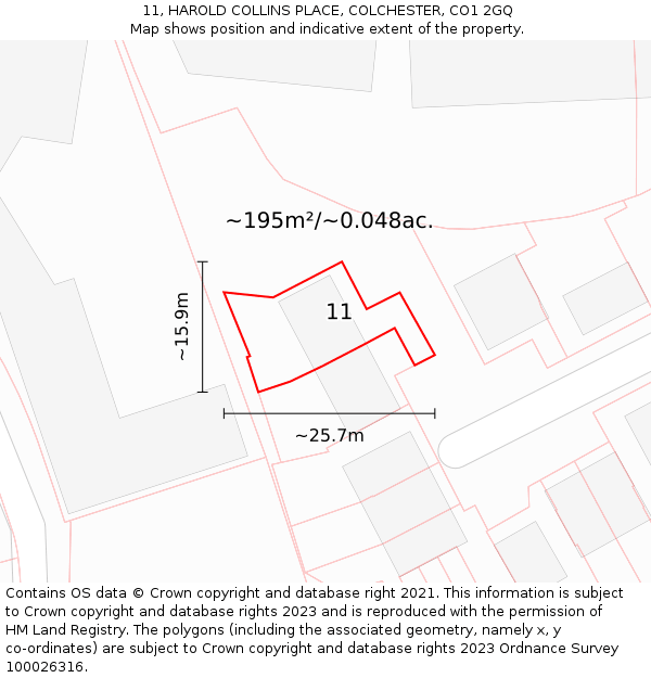 11, HAROLD COLLINS PLACE, COLCHESTER, CO1 2GQ: Plot and title map