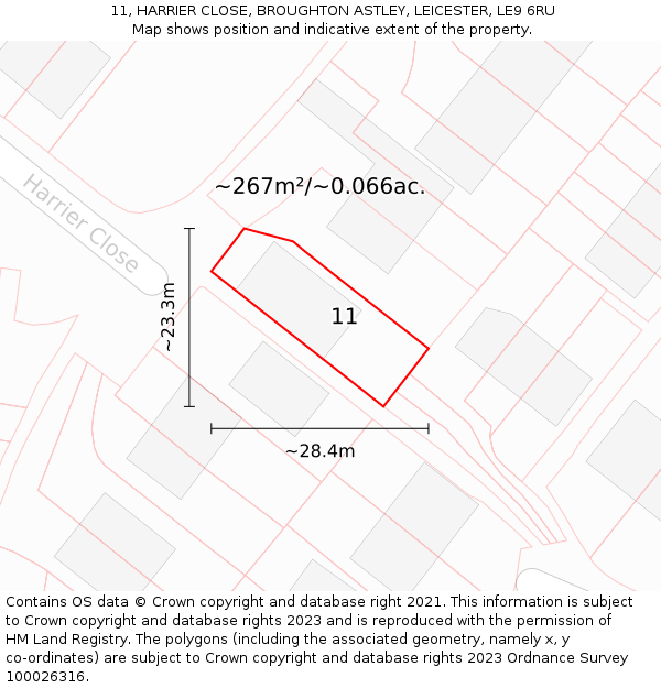 11, HARRIER CLOSE, BROUGHTON ASTLEY, LEICESTER, LE9 6RU: Plot and title map