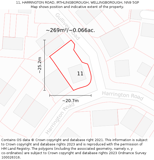 11, HARRINGTON ROAD, IRTHLINGBOROUGH, WELLINGBOROUGH, NN9 5GP: Plot and title map