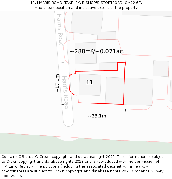 11, HARRIS ROAD, TAKELEY, BISHOP'S STORTFORD, CM22 6FY: Plot and title map