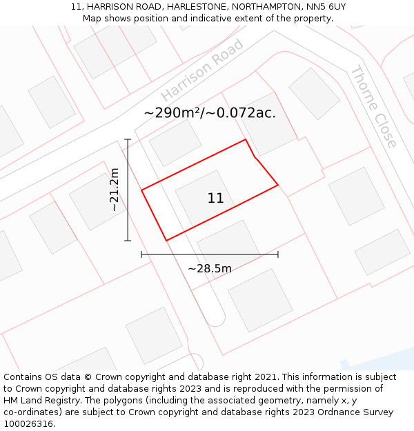 11, HARRISON ROAD, HARLESTONE, NORTHAMPTON, NN5 6UY: Plot and title map