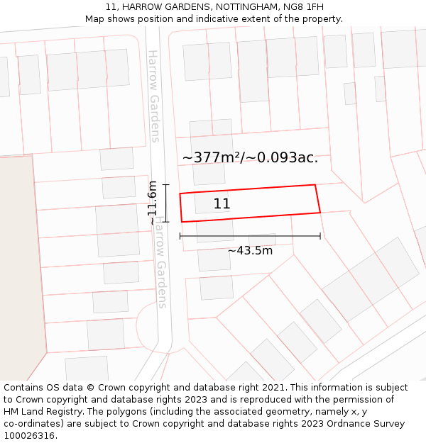 11, HARROW GARDENS, NOTTINGHAM, NG8 1FH: Plot and title map