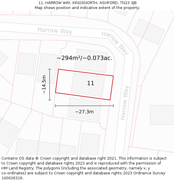 11, HARROW WAY, KINGSNORTH, ASHFORD, TN23 3JB: Plot and title map