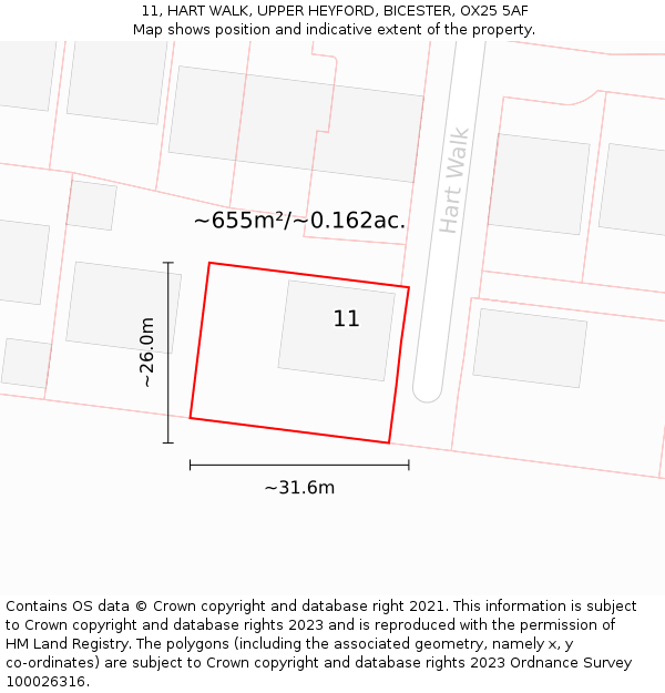 11, HART WALK, UPPER HEYFORD, BICESTER, OX25 5AF: Plot and title map