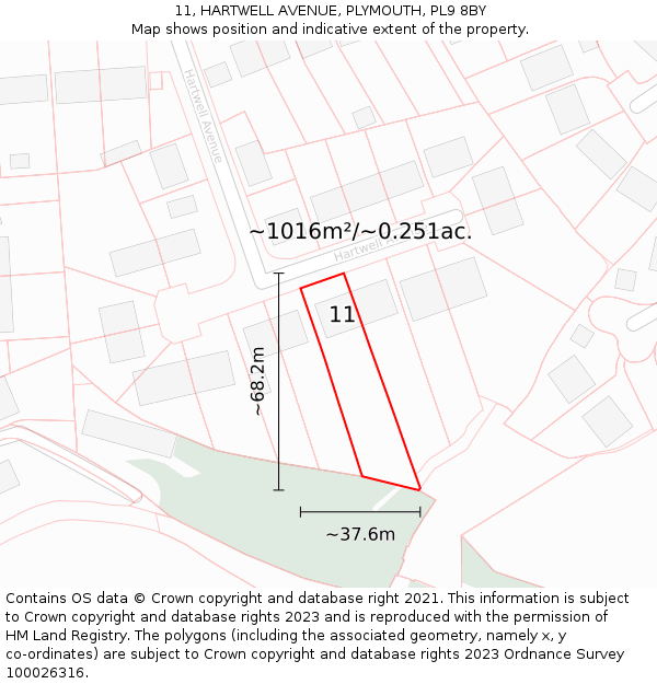 11, HARTWELL AVENUE, PLYMOUTH, PL9 8BY: Plot and title map