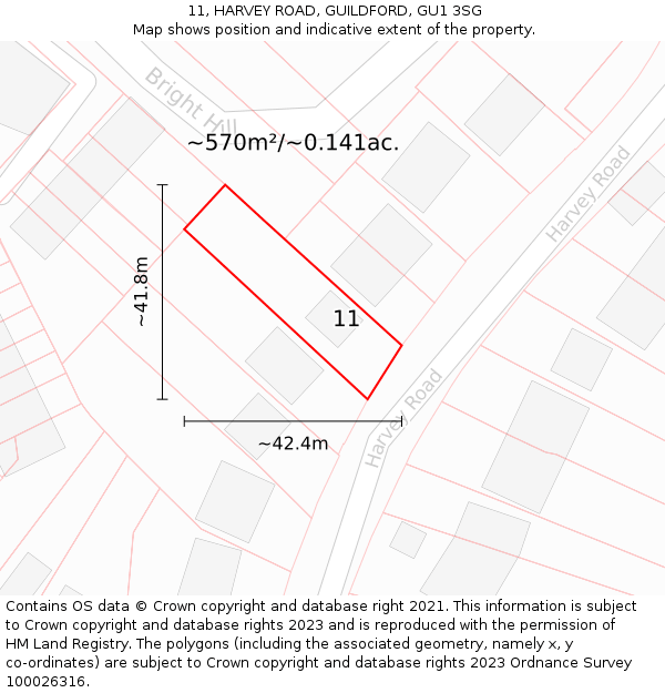 11, HARVEY ROAD, GUILDFORD, GU1 3SG: Plot and title map