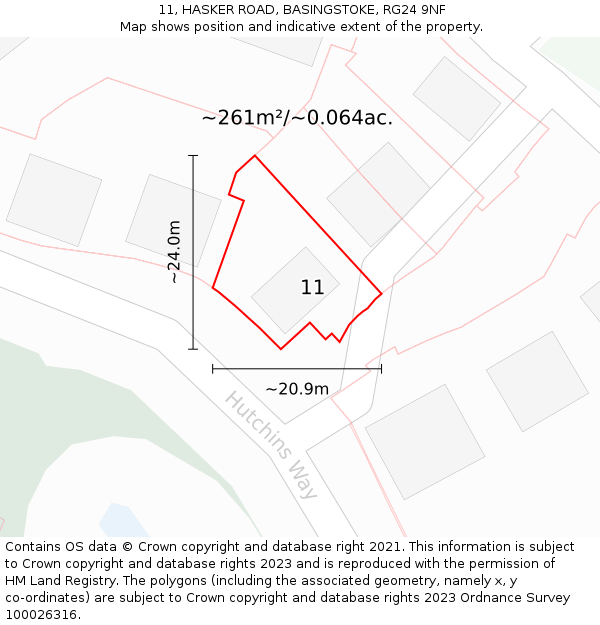 11, HASKER ROAD, BASINGSTOKE, RG24 9NF: Plot and title map