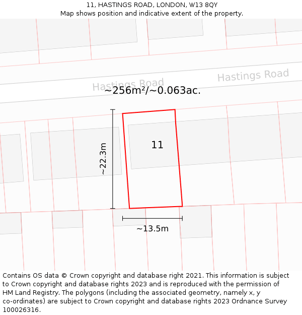 11, HASTINGS ROAD, LONDON, W13 8QY: Plot and title map