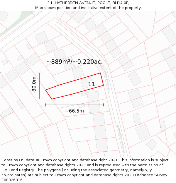 11, HATHERDEN AVENUE, POOLE, BH14 0PJ: Plot and title map