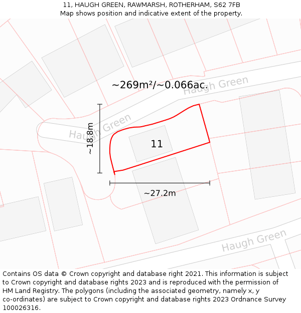 11, HAUGH GREEN, RAWMARSH, ROTHERHAM, S62 7FB: Plot and title map