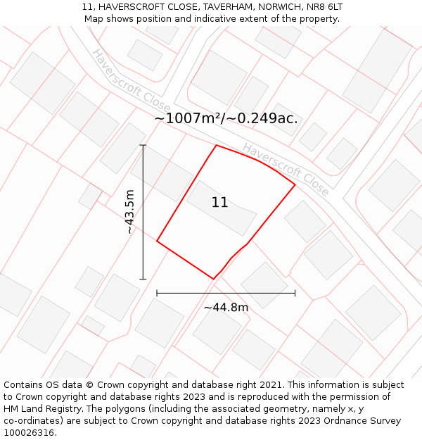 11, HAVERSCROFT CLOSE, TAVERHAM, NORWICH, NR8 6LT: Plot and title map