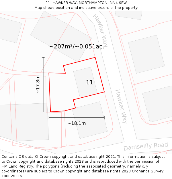 11, HAWKER WAY, NORTHAMPTON, NN4 9EW: Plot and title map