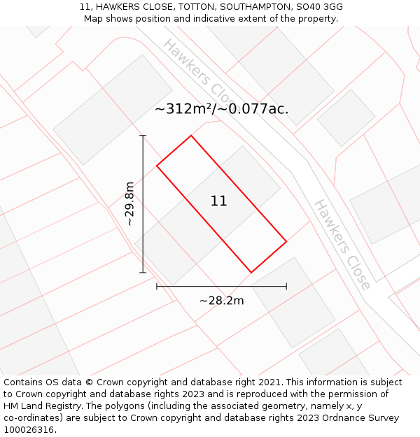 11, HAWKERS CLOSE, TOTTON, SOUTHAMPTON, SO40 3GG: Plot and title map