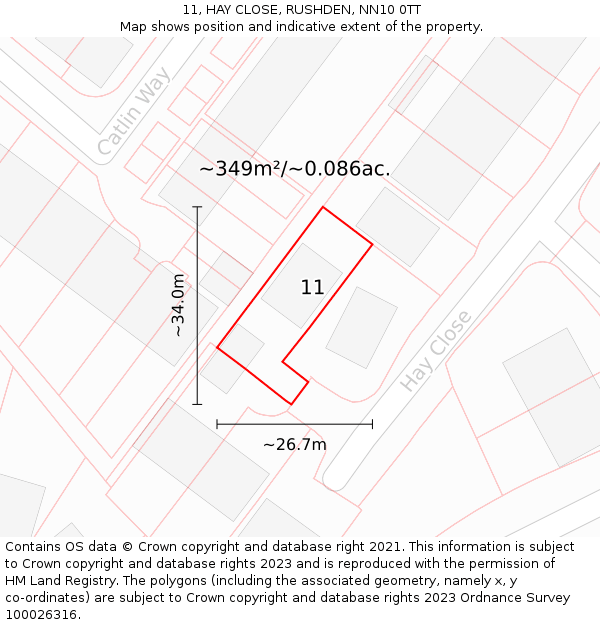 11, HAY CLOSE, RUSHDEN, NN10 0TT: Plot and title map