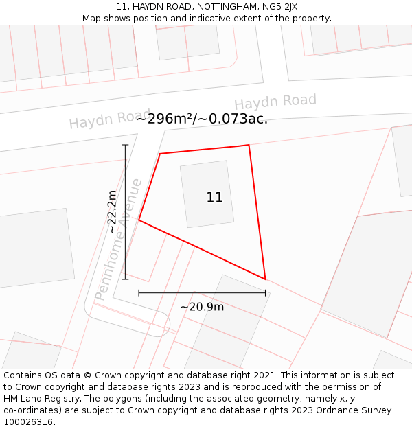 11, HAYDN ROAD, NOTTINGHAM, NG5 2JX: Plot and title map